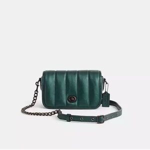 Coach Dinky C6622 Quilted Leather Crossbody Bag Metallic Dark Green & Gunmetal